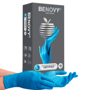 Перчатки нитриловые диагностические Benovy голубые, н/о текстурированные №100